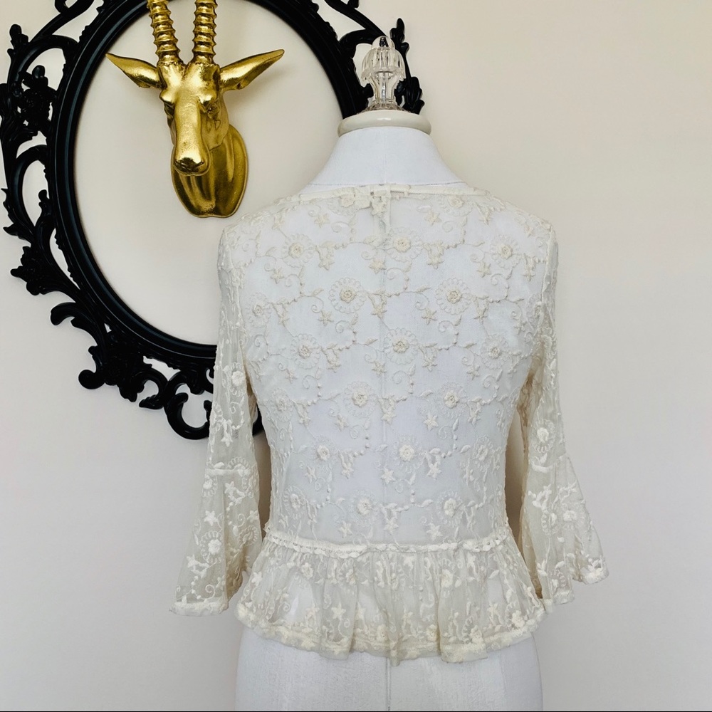 Others Follow Cream Lace Top with Ruffle Sleeves - Picture 3 of 5